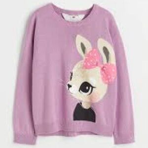H&M bundle of 4 long sleeve t shirt tops bunny rabbit rainbow cat cotton sz 6-7